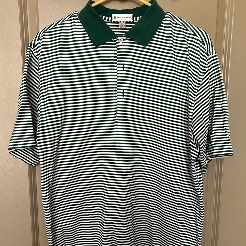 Peter Millar Mens Green Striped Golf Polo Size Medium